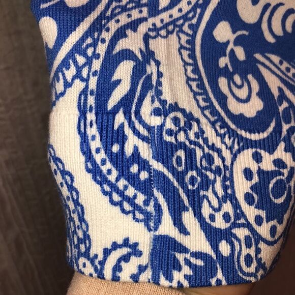 Talbots SP Knit White Blue Paisley Short Sleeve Knit Pullover Sweater Top - Picture 8 of 13